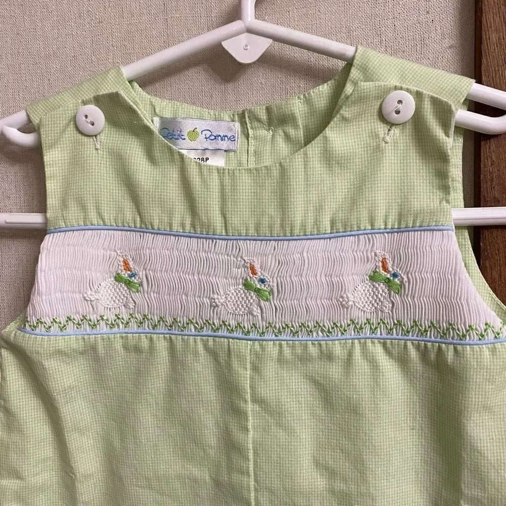 Petit Pomme Pastel Green Bunny Playsuit